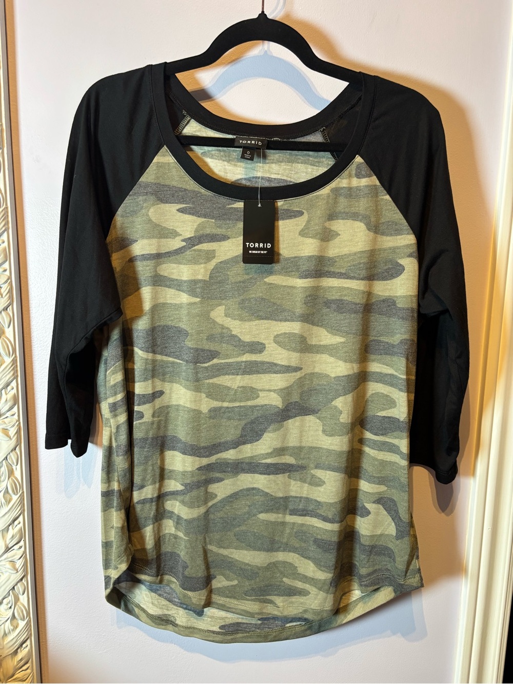 torrid Olive Camo Raglan Top with Black Sleeves